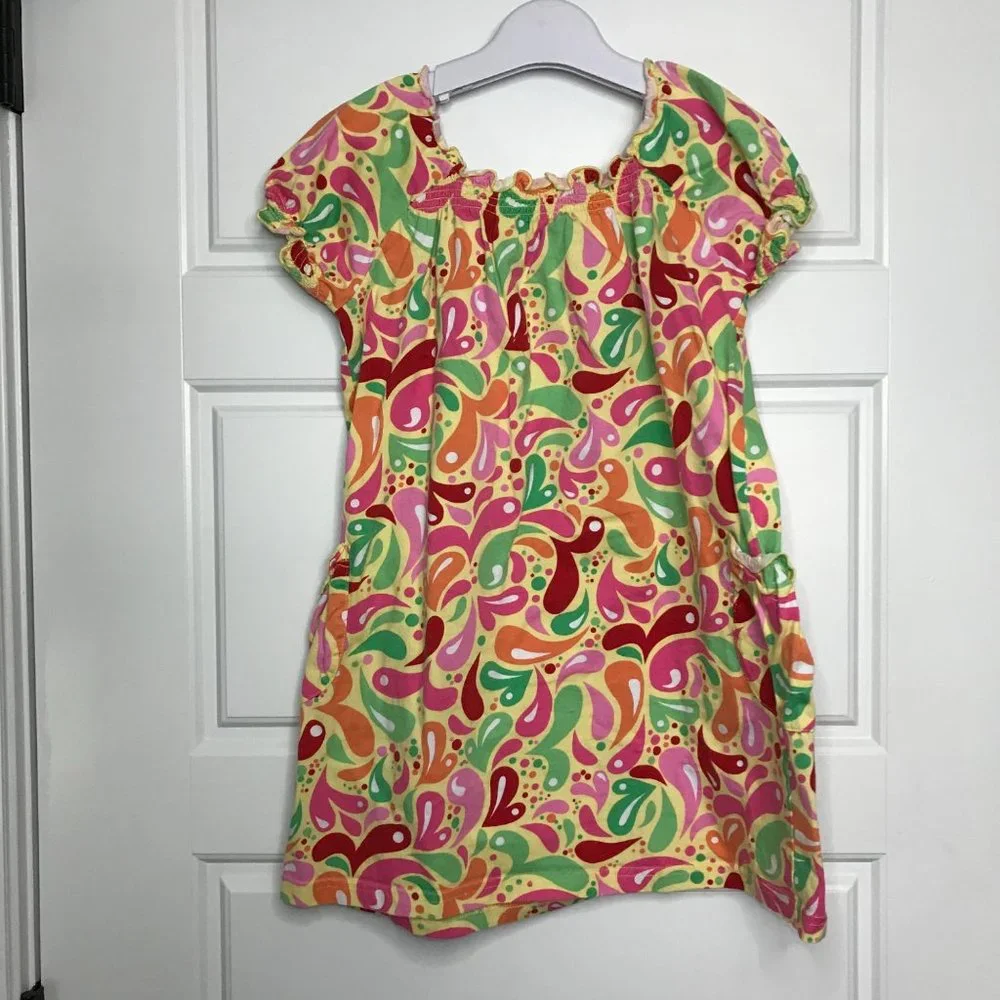 Hanna Andersson Multicolor 100% Cotton Knit Shift Dress Pockets Girls Size 120cm